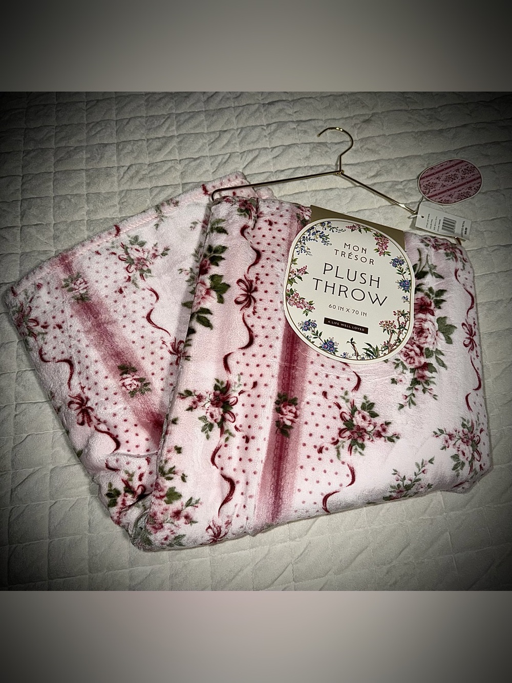 Mon Tresor Plush Throw Blanket in Pink Floral Coquette